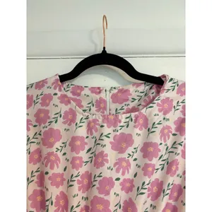 Japanese Floral Tiered Midi Dress Pink Purple Puff Sleeve Elastic Waist Medium thumbnail 4