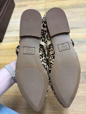 crown & ivy Leopard-Print Pointed Mary Jane Flats with Jeweled Strap thumbnail 2