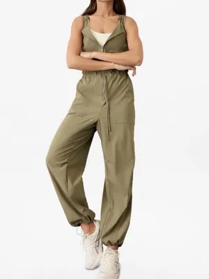 Athleta Adventure Utility Zip-Front Jumpsuit Size Medium Green thumbnail 9