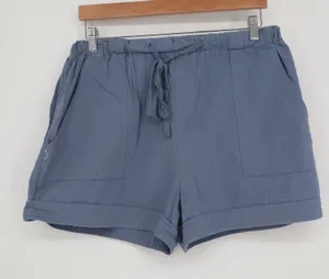 Womens Blue Elastic Drawstring Waist Casual Cuffed Shorts Size Large thumbnail 1