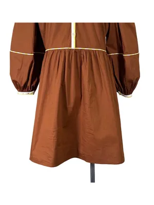 NEW Staud Demi Puff Sleeve Contrast Trim Poplin Mini Dress Size XS thumbnail 7