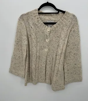 Hannah Womens Cable Knit Cardigan Sweater Sz M Cottagecore‎ Minimal Grandmacore thumbnail 1