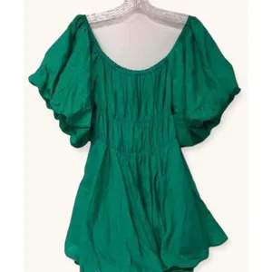 NWT Altar'd State Emerald Green Mini Dress Womens L Puff Sleeve Smocked thumbnail 3