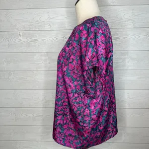 Unbranded vintage 80's purple/green floral cap sleeve top Size Medium thumbnail 2