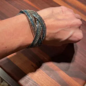 Handmade Turquoise and Gold Beaded Cuff Bracelet Fashion Jewelry thumbnail 2