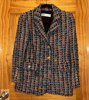 Zara Textured Fitted Boucle Blazer Multicoloured S Ss22 Ref. 2216/661 thumbnail 2