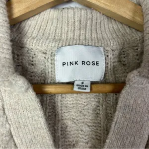 Pink‎ Rose Cream Cable Knit V-Neck Sleeveless Sweater S thumbnail 4
