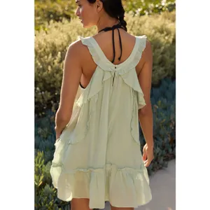Anthropologie Celandine Boho Ruffle Tiered Mini Dress in Mint Green thumbnail 2