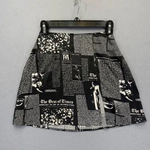 Reformation Black White Silk Newspaper Print Mini‎ Skirt The Best of Times XXS thumbnail 2