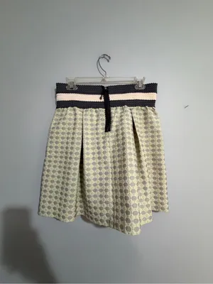 Anthropologie Maeve Light Green Polka Dot Mini Skirt with Navy & Cream Waistband thumbnail 3