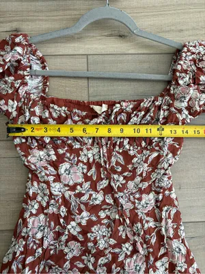 Altar’d State Rust Brown White Floral Peasant Square Neck Long Sleeve Midi Dress thumbnail 8
