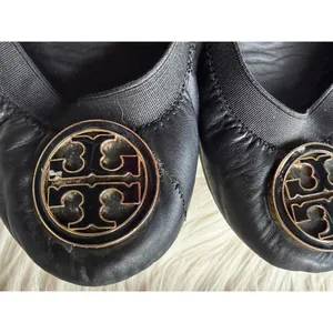 Tory Burch Black Leather Ballet Flats with Logo thumbnail 3