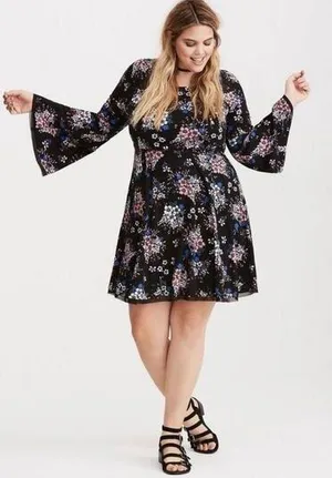 Torrid Black&Pink Floral Challis Mini Dress Sz.24W thumbnail 1