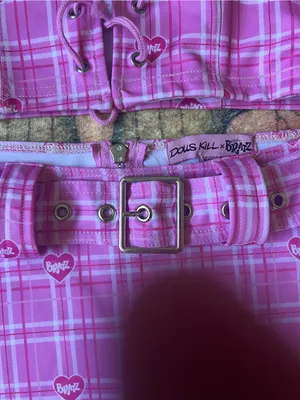 Dolls Kill bratz set Pink Plaid Lace-Up Crop Top & Belted Mini Skirt Set thumbnail 4