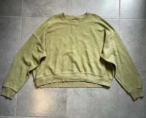 aerie Olive Green Ribbed Crew Sweatshirt thumbnail 1