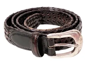 Vintage Brighton Women’s 36 Leather Belt Silver Tone Buckle Brown Braided thumbnail 1