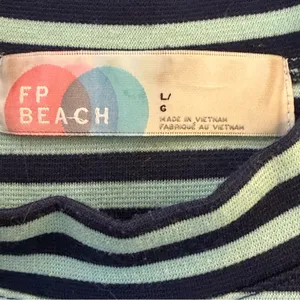 Free People Beach On The Line Ponte Mini Dress Large‎ Navy Mint Striped Casual thumbnail 8