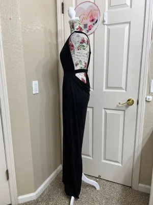Boohoo Black Plunge Maxi Dress Open Back Draped Ruched Evening Dress Size 2 NWT thumbnail 5