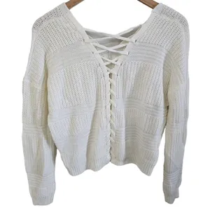Full Circle Trends Sweater Sz Med Lace‎ Up Back Cable Knit Y2K Light Academia thumbnail 2