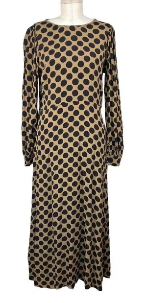 Rachel Pally Polka Dot Puff Sleeve Midi Dress Tan Black‎ Size Medium thumbnail 1