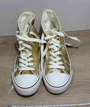 Gold High-Top Canvas Sneakers with White Toe size 8 cute lace up casual fashion thumbnail 1