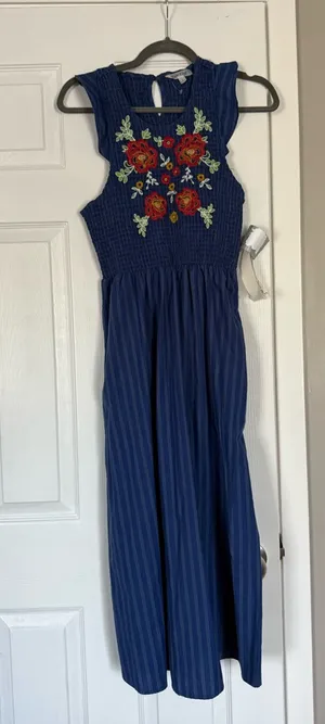 Tanya Taylor And Sage Blue Floral Embroidered Ruffle Sleeveless Maxi Dress Summer thumbnail 1