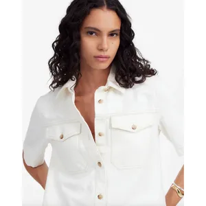 Madewell Denim Boxy Shirtdress Vintage Canvas White Relaxed Mini Small NWT thumbnail 5