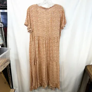 Wonderly Plus Size 1X Midi Dress Orange Floral‎ Tiered Fairy Boho Feminine 1231 thumbnail 2