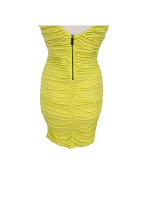 Alice & Olivia Y2K Air Ruched Open Back Sleeveless Bodycon Dress Yellow Small thumbnail 6