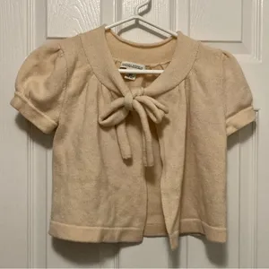 Banana Republic Cream Cropped Bolero Puff Sleeves 100% Merino Wool Sweater thumbnail 1