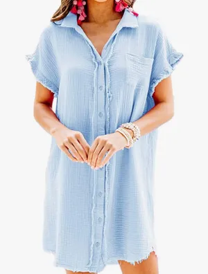 Boutique NWT Baby Blue Chambray Dress thumbnail 1