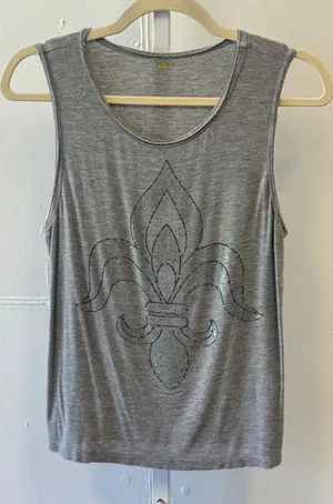 Y2K Vocal Gray Fleur-de-Lis Rhinestone Tank Top Small Made in USA 18017T Western thumbnail 1