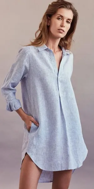 Harshman Collette Tuckernuck Stripe Tunic Shirt Dress 100% Linen Sz XS 🧡🎀 thumbnail 1