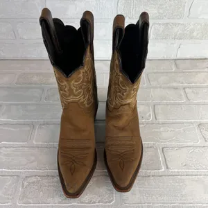 Justin Boots Cowboy Boots Bay Apache Womens Girls 5 Brown‎ Leather Western Embroidered thumbnail 8
