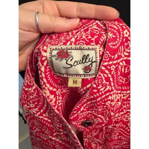 Scully Western Tomato Red & Cream Paisley Floral Button Down Blouse Top Collar thumbnail 7