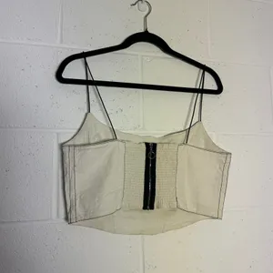 Urban‎ Outfitters Womens Cream Canvas Corset Top Black Contrast Stitch Large Zip thumbnail 3