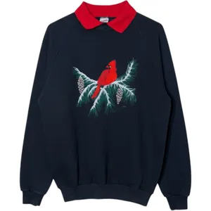 Vintage 1991 Jerzees Cardinal Bird Sweatshirt XL Black Red Collar Made in USA thumbnail 1