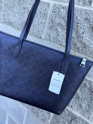 NWT COACH Fiona Zip Tote Bag In Signature Canvas CW396 Blue/Navy thumbnail 3