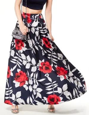 Sequin Hearts Blue Red White Floral Full Tulle Formal Maxi Skirt Size 0 thumbnail 1