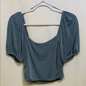 Sophie Rue Blue Puff Sleeve Crop Top thumbnail 3