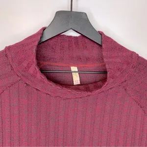 Free People Clarissa Mock Neck Ribbed‎ Burgundy Sweater Size S thumbnail 4