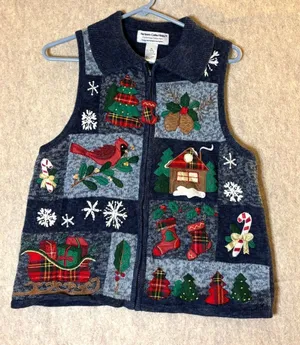 Vintage Heirloom Collectibles Christmas Sweater Vest M Patchwork Grandma Novelty thumbnail 1
