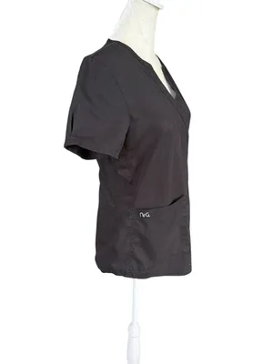 NRG by Barco short sleeve v-neck scrub top black stretchy with pockets size S thumbnail 3