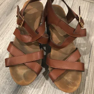 Top Moda Ankle Strap Buckle Platform Sandal Heels 7.5 Brown thumbnail 3