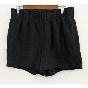 Quince Women's 100% European Linen High Waisted Pull-On Shorts Black Size Large thumbnail 3