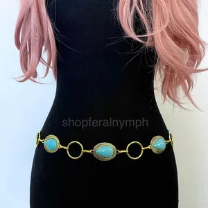 Gold Y2K Turquoise Western Boho Chain Belt, Fits 25.5-44.5 Inches, X7GA1271 thumbnail 5