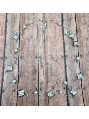 The Brighton Courtesan Necklace Long Vintage Style Glass Pearl Crystal Stations thumbnail 9