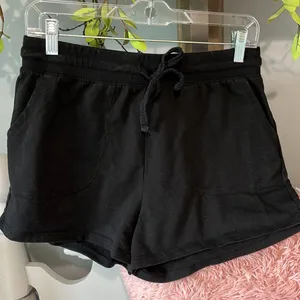 The Comfy Black Knit Shorts Elastic Drawstring Waist Cotton thumbnail 1