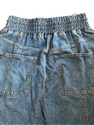 We The Free Arcadia Denim Harem Pants Jeans Blue Sz M Drawstring Relaxed Baggy thumbnail 6