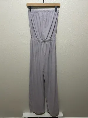 American Apparel Made in USA Strapless Wide Leg Jumpsuit Lavender Medium thumbnail 2